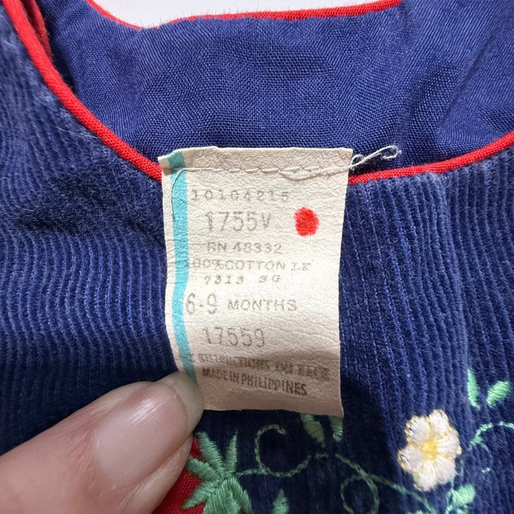 Vintage 70s/80s Baby Togs Navy Corduroy Strawberry Overalls Set 6-9 Months